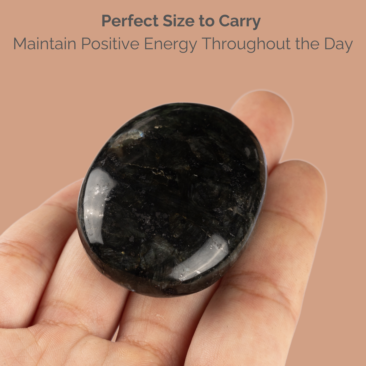 Larvikite Palm Stone Crystal - Natural Healing Stone for Anxiety Relief & Meditation - Polished Larvikite Worry Stone - Spiritual Gift