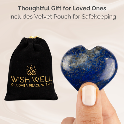 Lapis Lazuli Heart Palm Stone Crystal - Natural Healing Stone for Anxiety Relief & Meditation - Polished Lapis Lazuli Worry Stone - Spiritual Gift