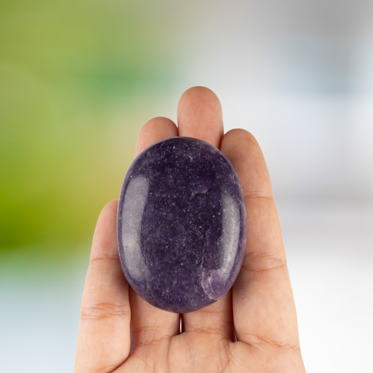 Lepidolite Palm Stone Crystal - Natural Healing Stone for Anxiety Relief & Meditation - Polished Lepidolite Worry Stone - Spiritual Gift