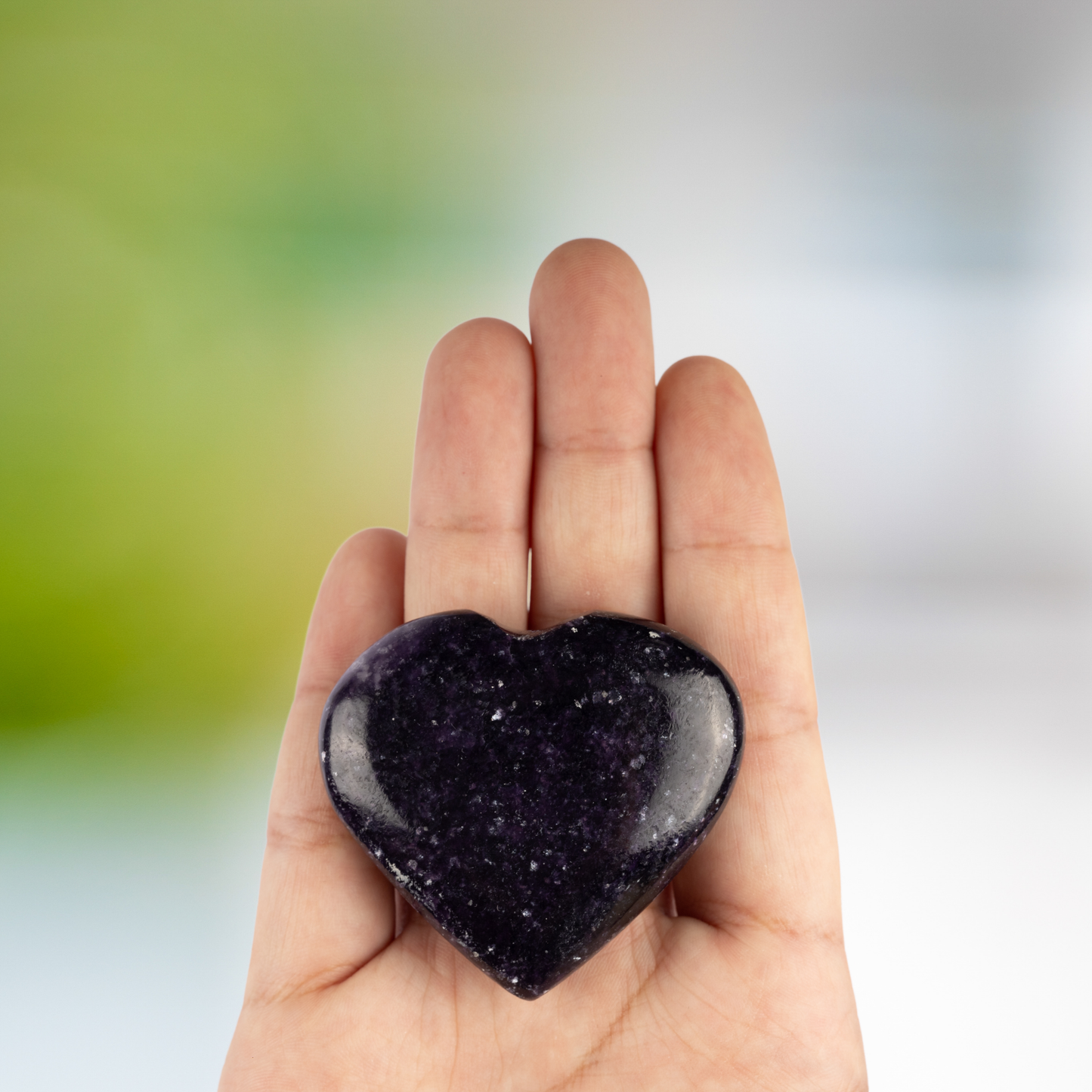 Lepidolite Heart Palm Stone Crystal - Natural Healing Stone for Anxiety Relief & Meditation - Polished Lepidolite Worry Stone - Spiritual Gift