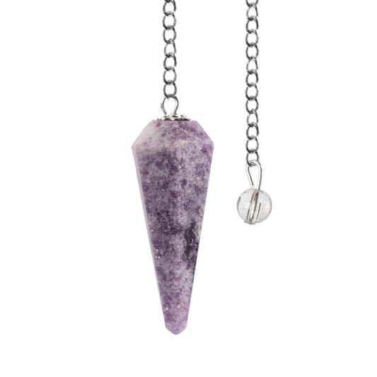 Lepidolite Pendulum Crystal, Faceted Pendulum Divination Tools, Dowsing Pendulum Crystal for Energy Work, Crystal Grid & Reiki Healing