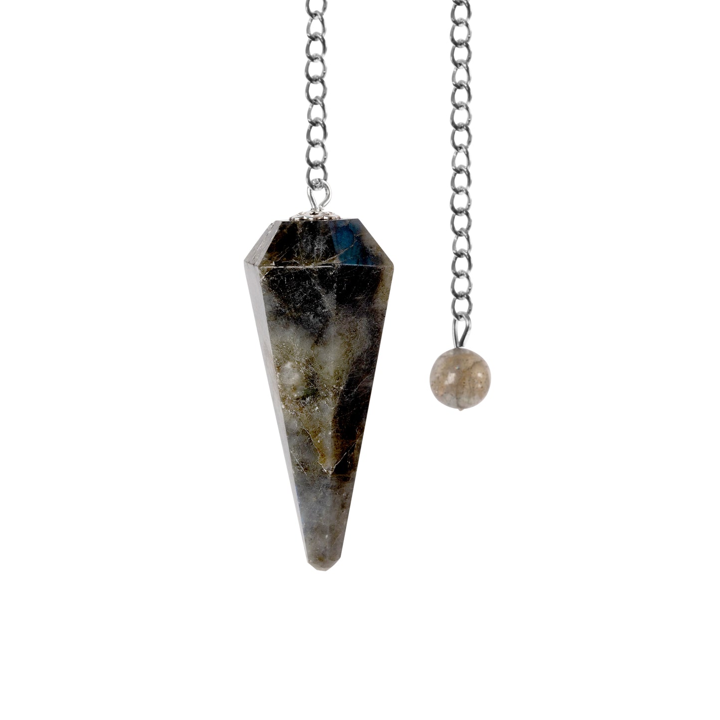 Labradorite Pendulum Crystal Divination Tools — Dowsing Pendulum Crystal with Crystal Ball for Meditation, Chakra Healing, Energy Work, Reiki, and Crystal Grid