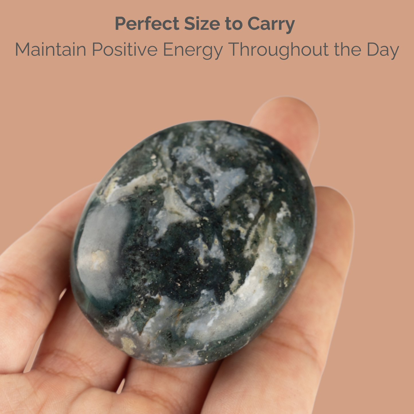 Moss Agate Palm Stone Crystal - Natural Healing Stone for Anxiety Relief & Meditation - Polished Moss Agate Worry Stone - Spiritual Gift