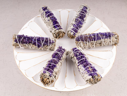 Lavender Sage Smudge Stick – 4” Lavender Bundle for Home Cleansing, Energy Healing, Meditation, Reiki, and Clearing Negative Energy- Includes Smudging Guide