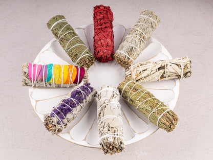 8 pc Variety Sage Smudge Sticks – 4” White Sage, Blue Sage, Dragon’s Blood, Chakra Sage, Rosemary, Cedar, Yerba Santa, and Lavender Sage Bundle for Home Cleansing, Energy Healing, Meditation, Reiki, and Clearing Negative Energy