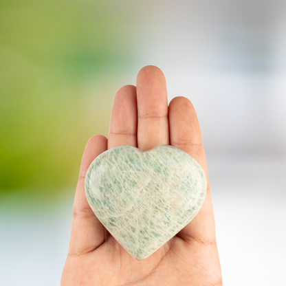 Amazonite Heart Palm Stone Crystal - Natural Healing Stone for Anxiety Relief & Meditation - Polished Amazonite Worry Stone - Spiritual Gift