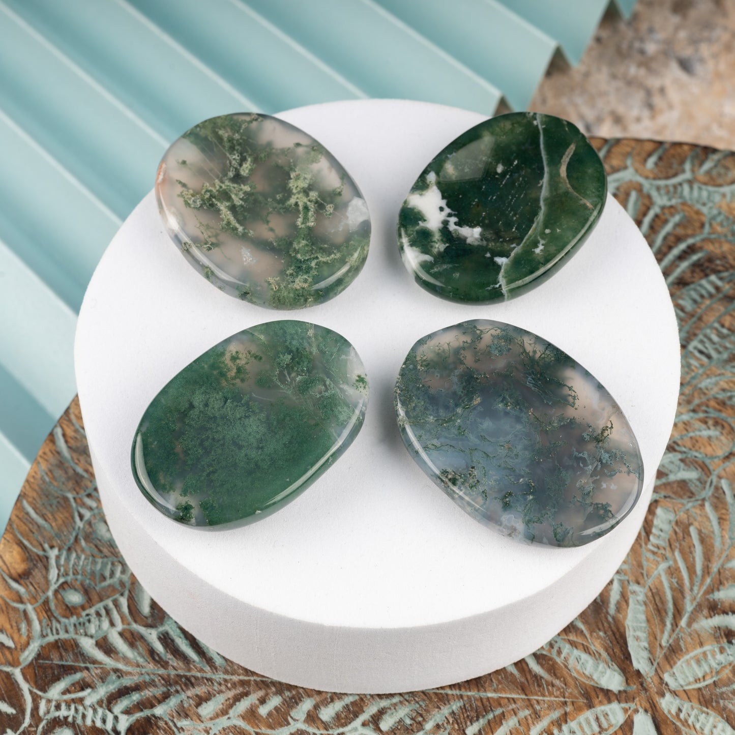 Moss Agate Worry Stone, Healing Crystals, Energy Healing Thumb Stone, Meditation & Spiritual Gift