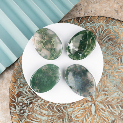 Moss Agate Worry Stone, Healing Crystals, Energy Healing Thumb Stone, Meditation & Spiritual Gift