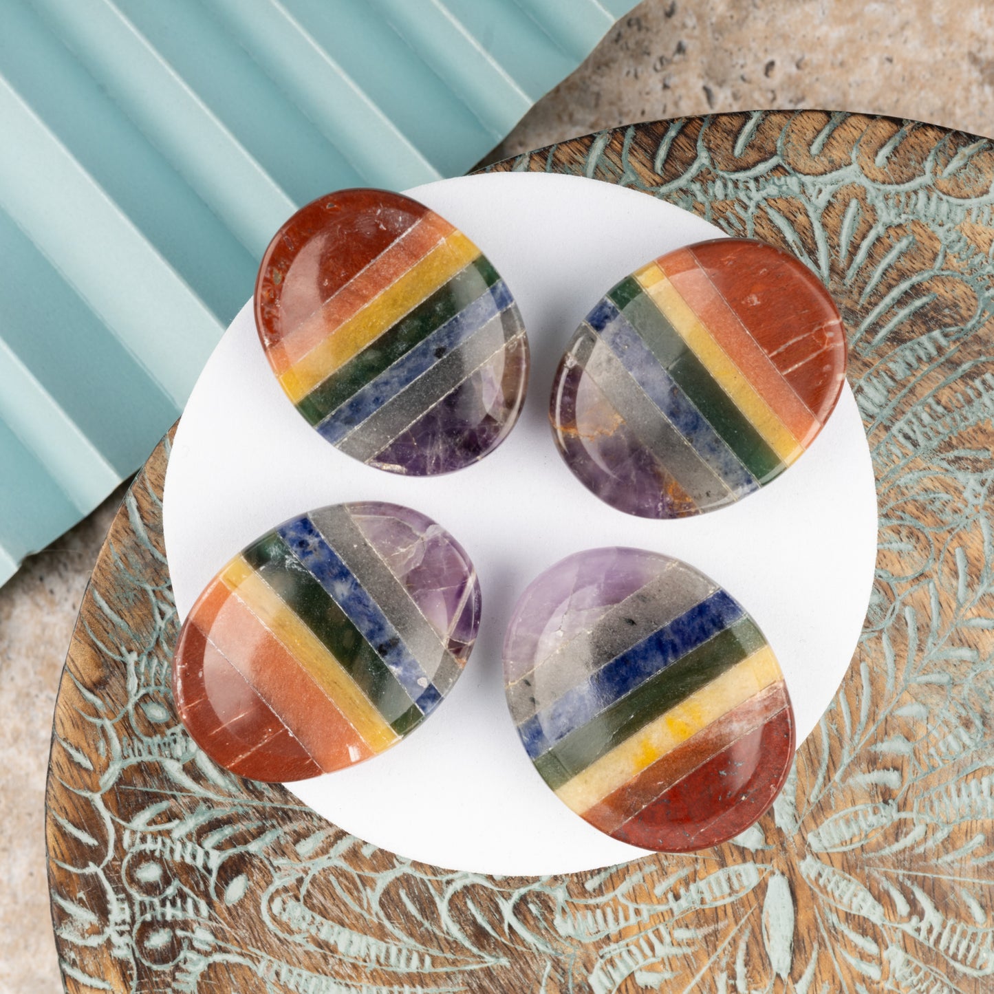 7 Chakra Worry Stone for Anxiety Relief, Healing Crystals & Natural Energy Healing Thumb Stone, Perfect Meditation & Spiritual Gift