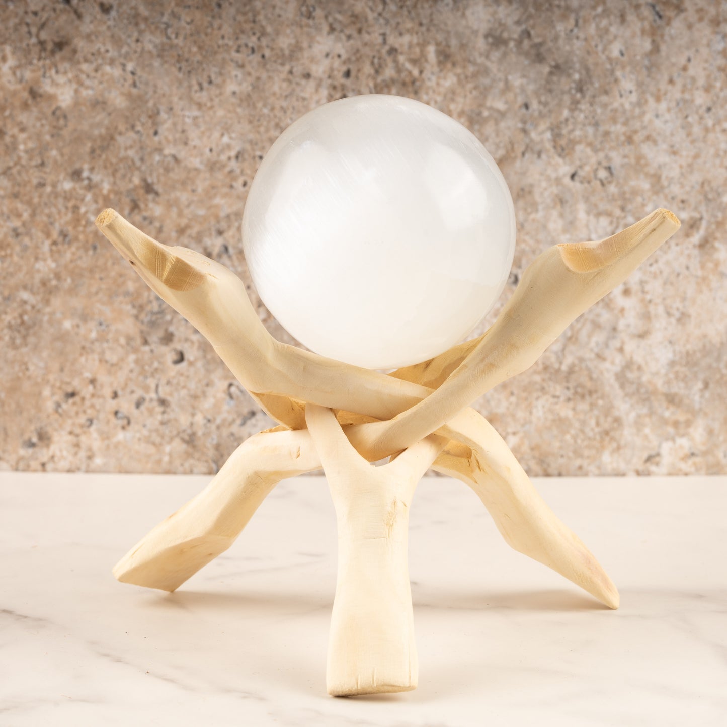 Wooden Tripod Stand 4”, 6”, or 8”- Hand-Carved Room Decor Holder ~ Ideal for Abalone Shell, Decorative Bowl, Crystal Ball, Sphere, Geode ~ Wood Display Stand & Perfect Crystal Holder