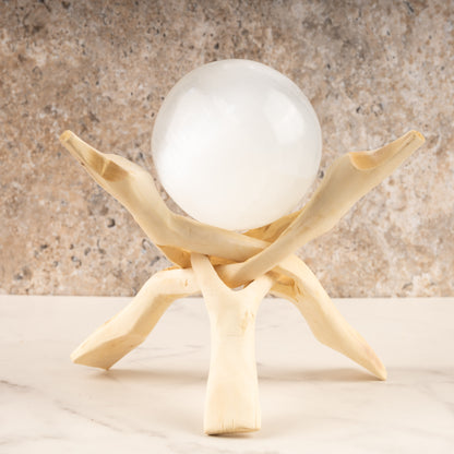 Wooden Tripod Stand 4”, 6”, or 8”- Hand-Carved Room Decor Holder ~ Ideal for Abalone Shell, Decorative Bowl, Crystal Ball, Sphere, Geode ~ Wood Display Stand & Perfect Crystal Holder