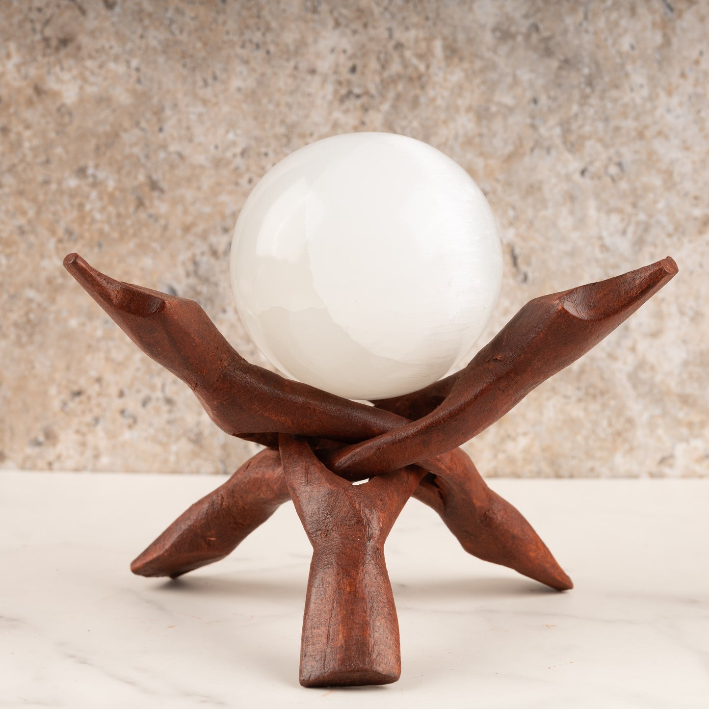 Wooden Tripod Stand 4”, 6” and 8” - Hand-Carved Room Decor Holder ~ Ideal for Abalone Shell, Decorative Bowl, Crystal Ball, Sphere, Geode ~ Wood Display Stand & Perfect Crystal Holder