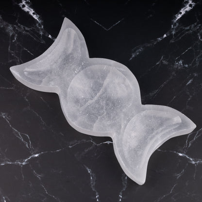 Selenite Bowl Triple Moon Shape, Selenite Crystal Cleansing Bowl, Healing Crystals & Stones, Spiritual Crystal Decor