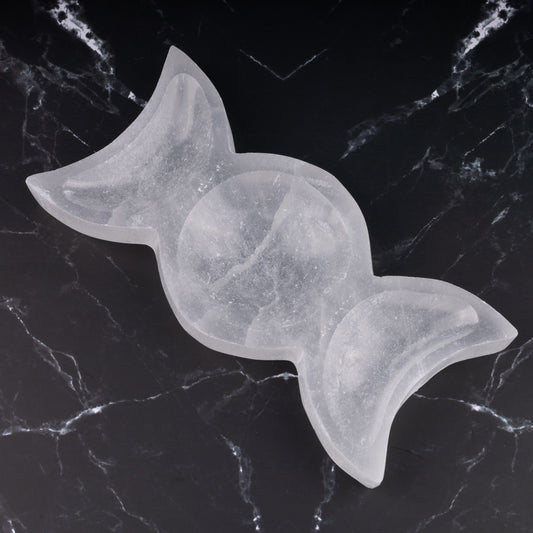 Selenite Bowl Triple Moon Shape, Selenite Crystal Cleansing Bowl, Healing Crystals & Stones, Spiritual Crystal Decor
