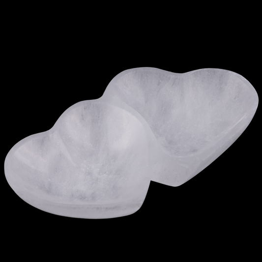 Selenite Bowl Double Heart, Selenite Crystal Cleansing Bowl, Healing Crystals & Stones, Spiritual Crystal Decor