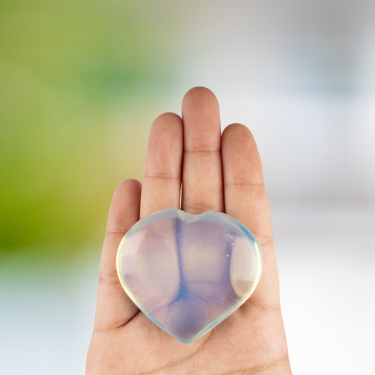 Opalite Heart Palm Stone Crystal - Natural Healing Stone for Anxiety Relief & Meditation - Polished Opalite Worry Stone - Spiritual Gift