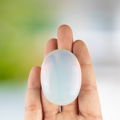 Opalite Palm Stone Crystal - Natural Healing Stone for Anxiety Relief & Meditation - Polished Opalite Worry Stone - Spiritual Gift