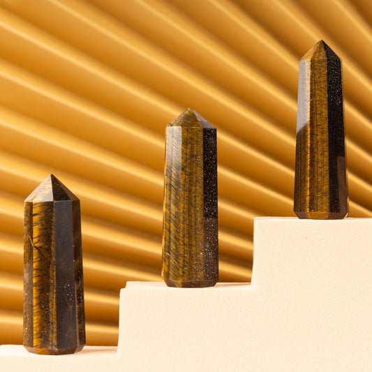 Natural Tiger Eye Obelisk Point Crystal Tower 2.5-3", Healing Crystals and Stones, Meditation Accessories, Reiki, Spiritual Gifts & Decor