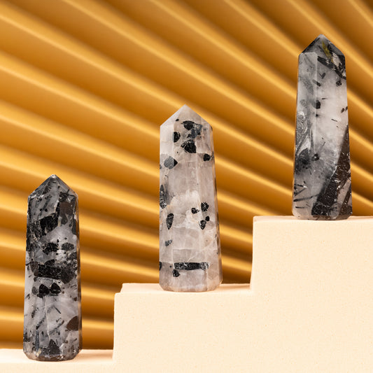 Natural Tourmalinated Quartz Obelisk Point Crystal Tower 2.5-3", Healing Crystals and Stones, Meditation Accessories, Reiki, Spiritual Gifts & Decor