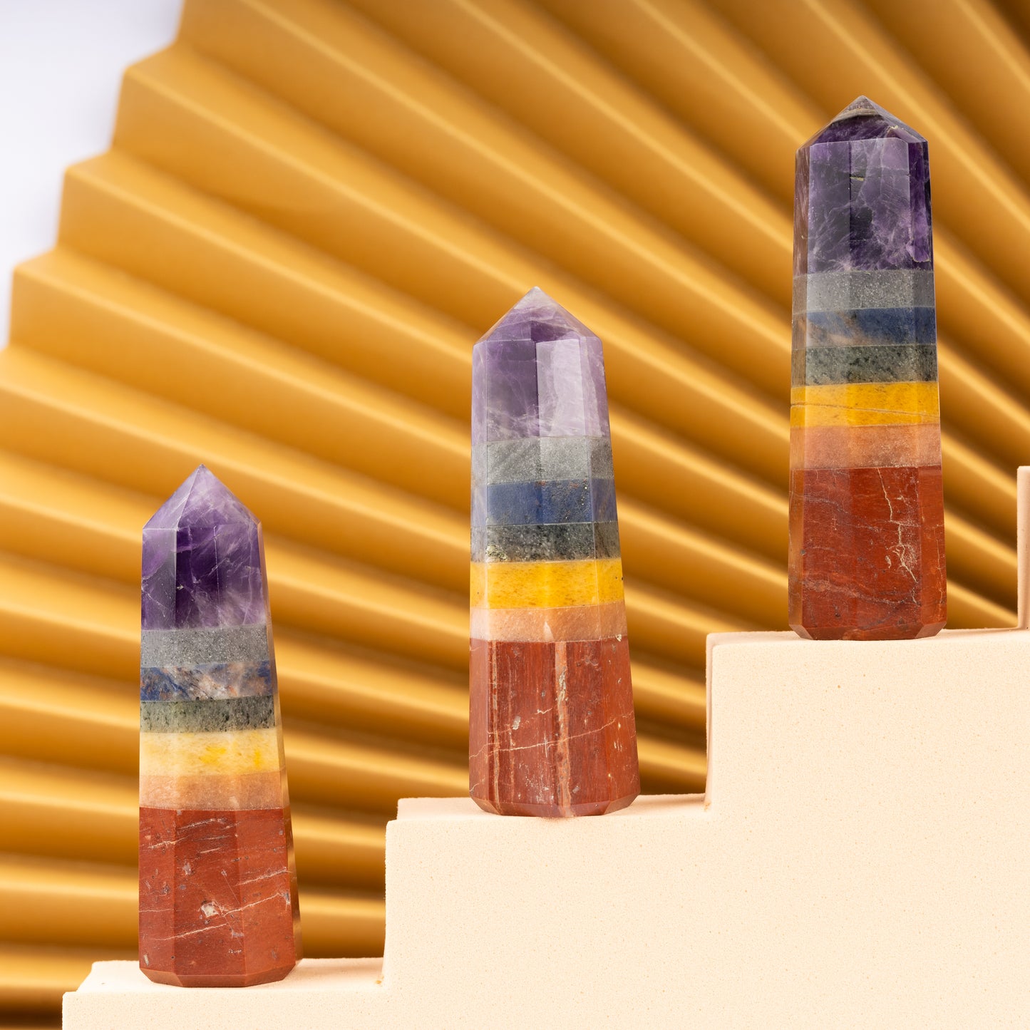 Natural 7 Chakra Obelisk Point Crystal Tower 2.5-3", Healing Crystals and Stones, Meditation Accessories, Reiki, Spiritual Gifts & Decor