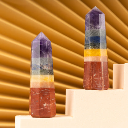 Natural 7 Chakra Obelisk Point Crystal Tower 2.5-3", Healing Crystals and Stones, Meditation Accessories, Reiki, Spiritual Gifts & Decor