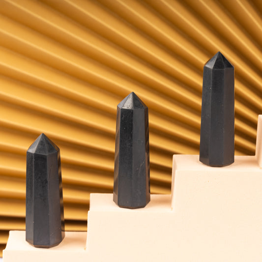 Natural Shungite Obelisk Point Crystal Tower 2.5-3", Healing Crystals and Stones, Meditation Accessories, Reiki, Spiritual Gifts & Decor