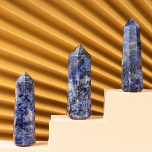 Natural Sodalite Obelisk Point Crystal Tower 2.5-3", Healing Crystals and Stones, Meditation Accessories, Reiki, Spiritual Gifts & Decor