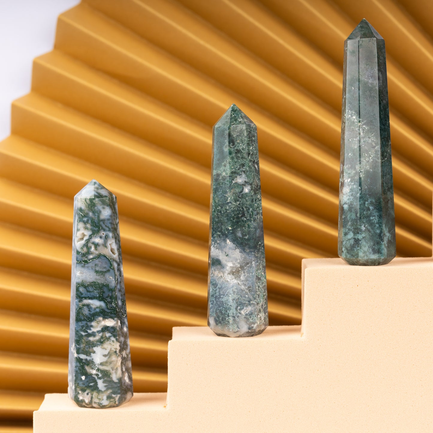 Natural Moss Agate Obelisk Point Crystal Tower 2.5-3", Healing Crystals and Stones, Meditation Accessories, Reiki, Spiritual Gifts & Decor