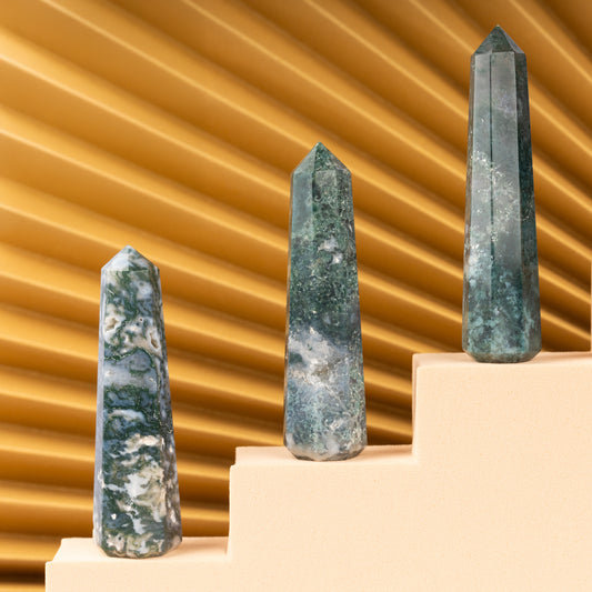 Natural Moss Agate Obelisk Point Crystal Tower 2.5-3", Healing Crystals and Stones, Meditation Accessories, Reiki, Spiritual Gifts & Decor