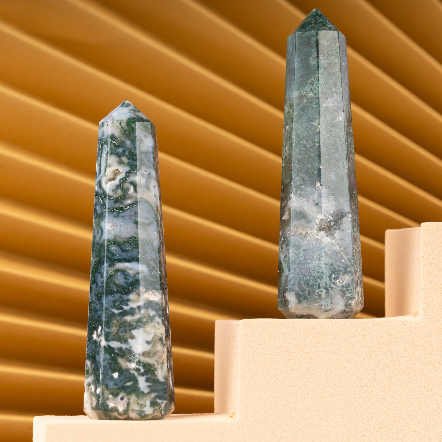 Natural Moss Agate Obelisk Point Crystal Tower 2.5-3", Healing Crystals and Stones, Meditation Accessories, Reiki, Spiritual Gifts & Decor