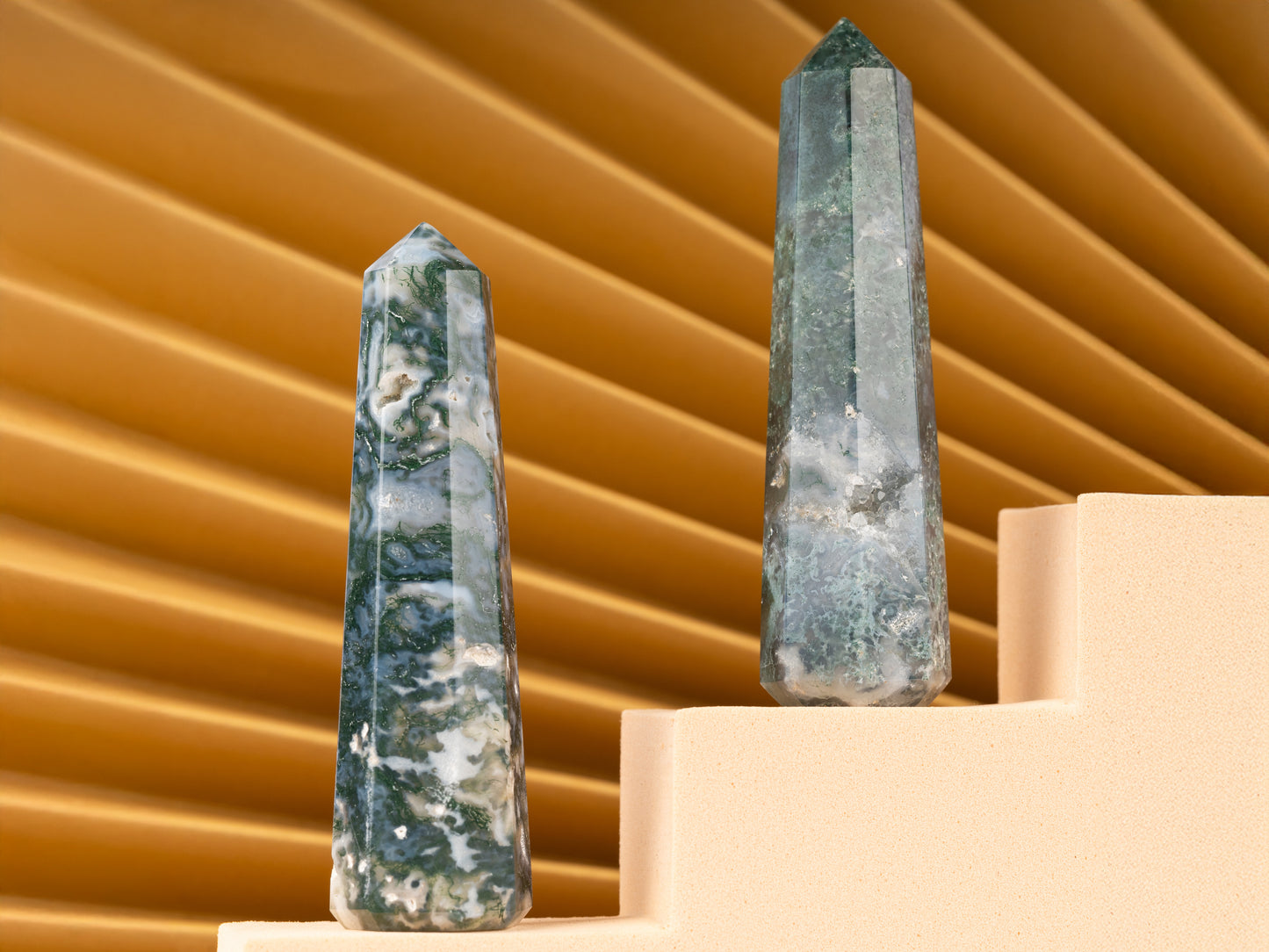 Natural Moss Agate Obelisk Point Crystal Tower 2.5-3", Healing Crystals and Stones, Meditation Accessories, Reiki, Spiritual Gifts & Decor
