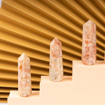 Natural Sunstone Obelisk Point Crystal Tower 2.5-3", Healing Crystals and Stones, Meditation Accessories, Reiki, Spiritual Gifts & Decor