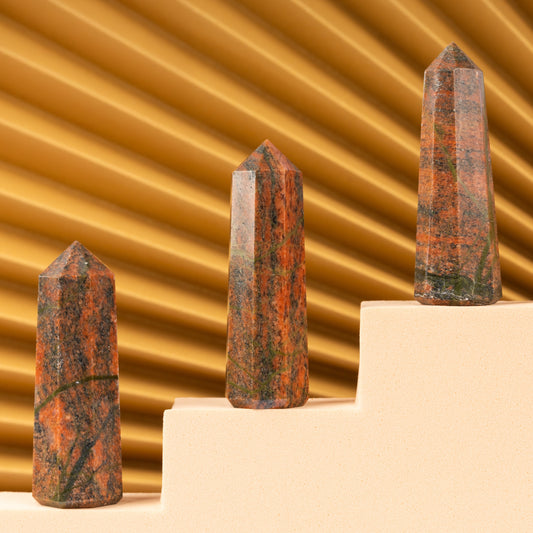 Natural Unakite Obelisk Point Crystal Tower 2.5-3", Healing Crystals and Stones, Meditation Accessories, Reiki, Spiritual Gifts & Decor