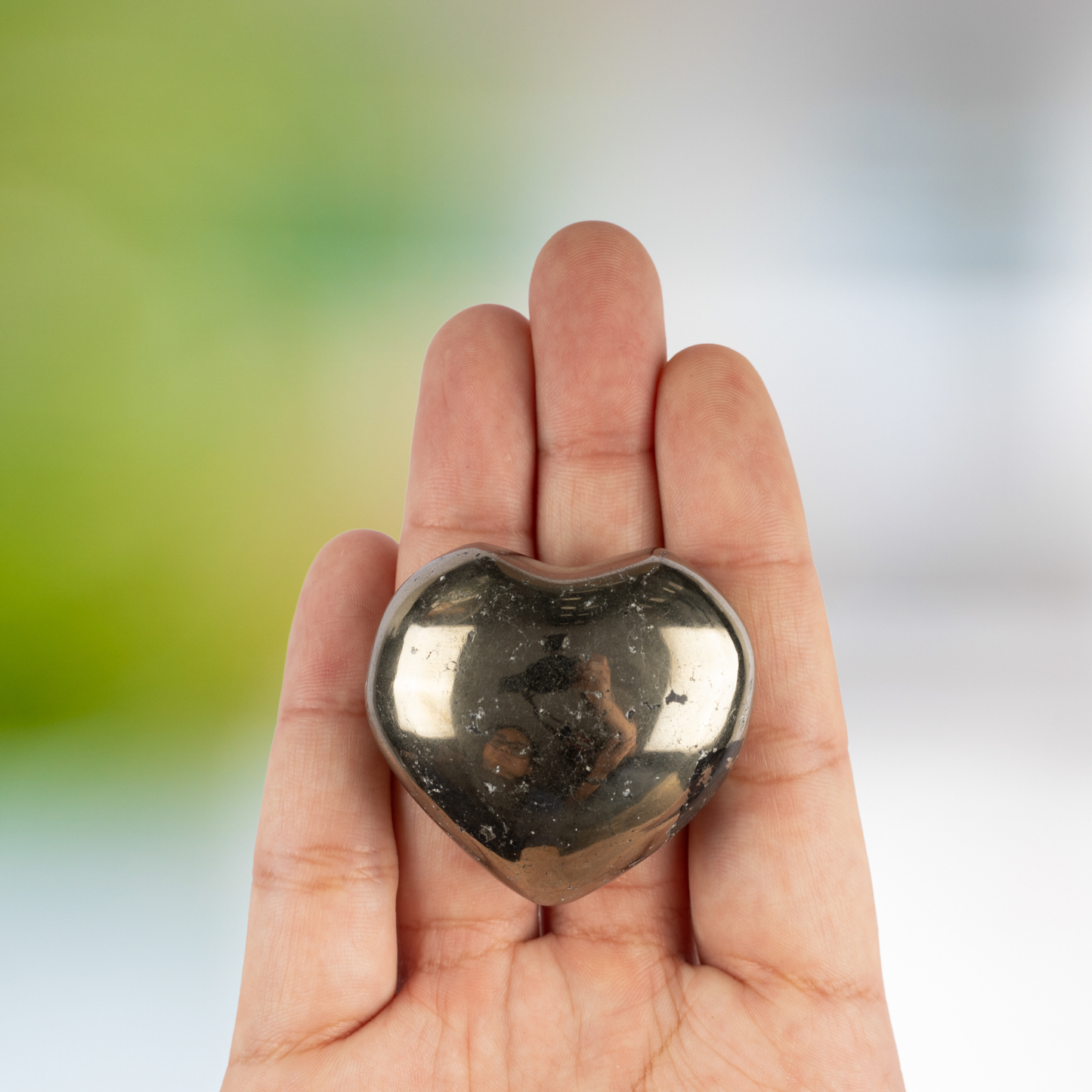 Pyrite Heart Palm Stone Crystal - Natural Healing Stone for Anxiety Relief & Meditation - Polished Pyrite Worry Stone - Spiritual Gift