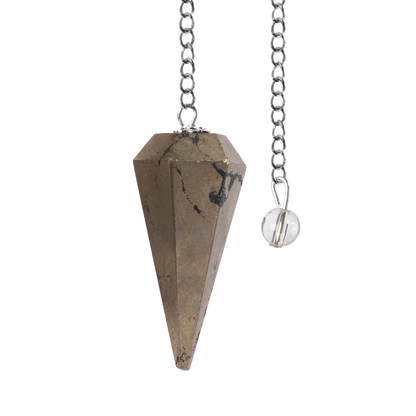 Pyrite Pendulum Crystal, Faceted Pendulum Divination Tools, Dowsing Pendulum Crystal for Energy Work, Crystal Grid & Reiki Healing