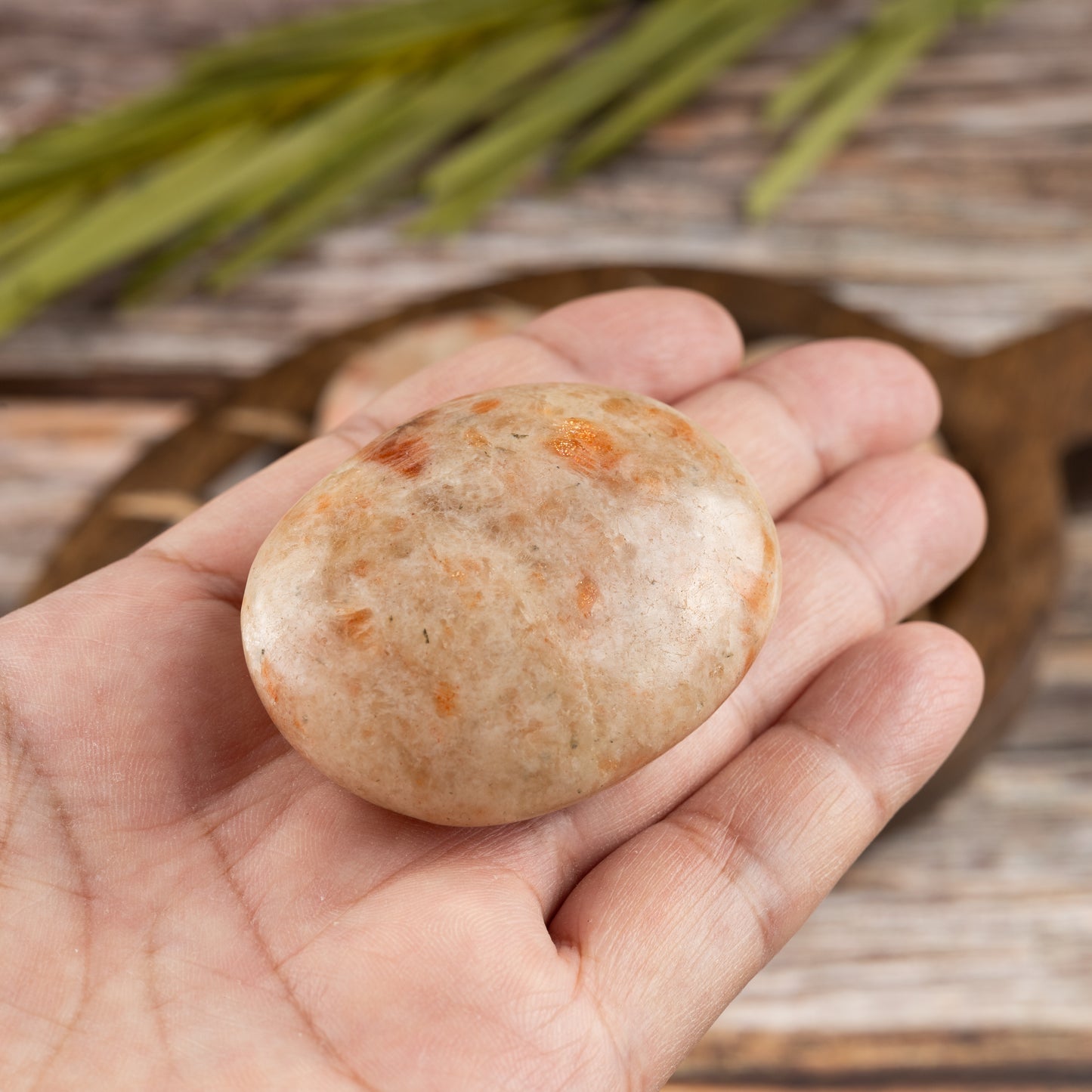 Sunstone Palm Stone Crystal - Natural Healing Stone for Anxiety Relief & Meditation - Polished Sunstone Worry Stone - Spiritual Gift