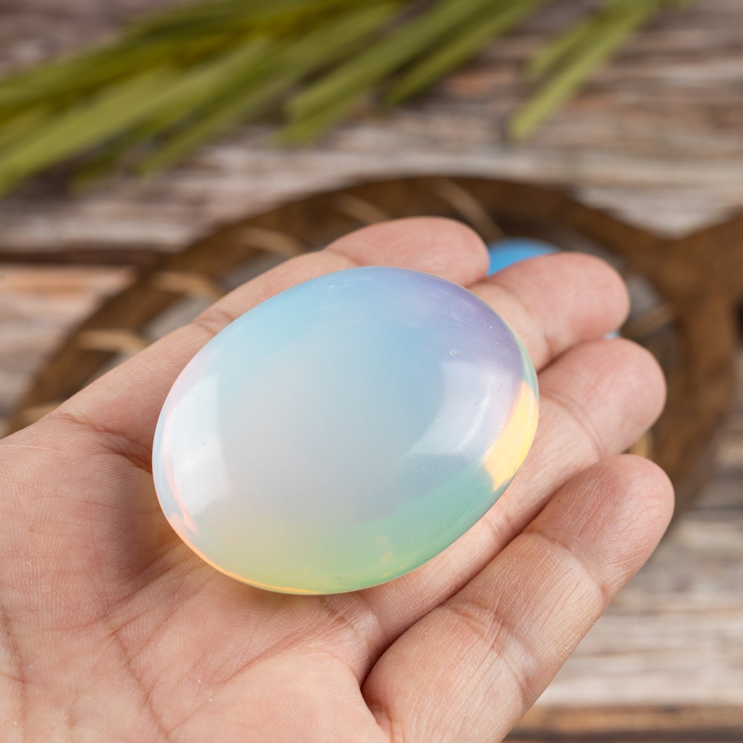 Opalite Palm Stone Crystal - Natural Healing Stone for Anxiety Relief & Meditation - Polished Opalite Worry Stone - Spiritual Gift