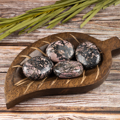 Rhodonite Palm Stone Crystal - Natural Healing Stone for Anxiety Relief & Meditation - Polished Rhodonite Worry Stone - Spiritual Gift