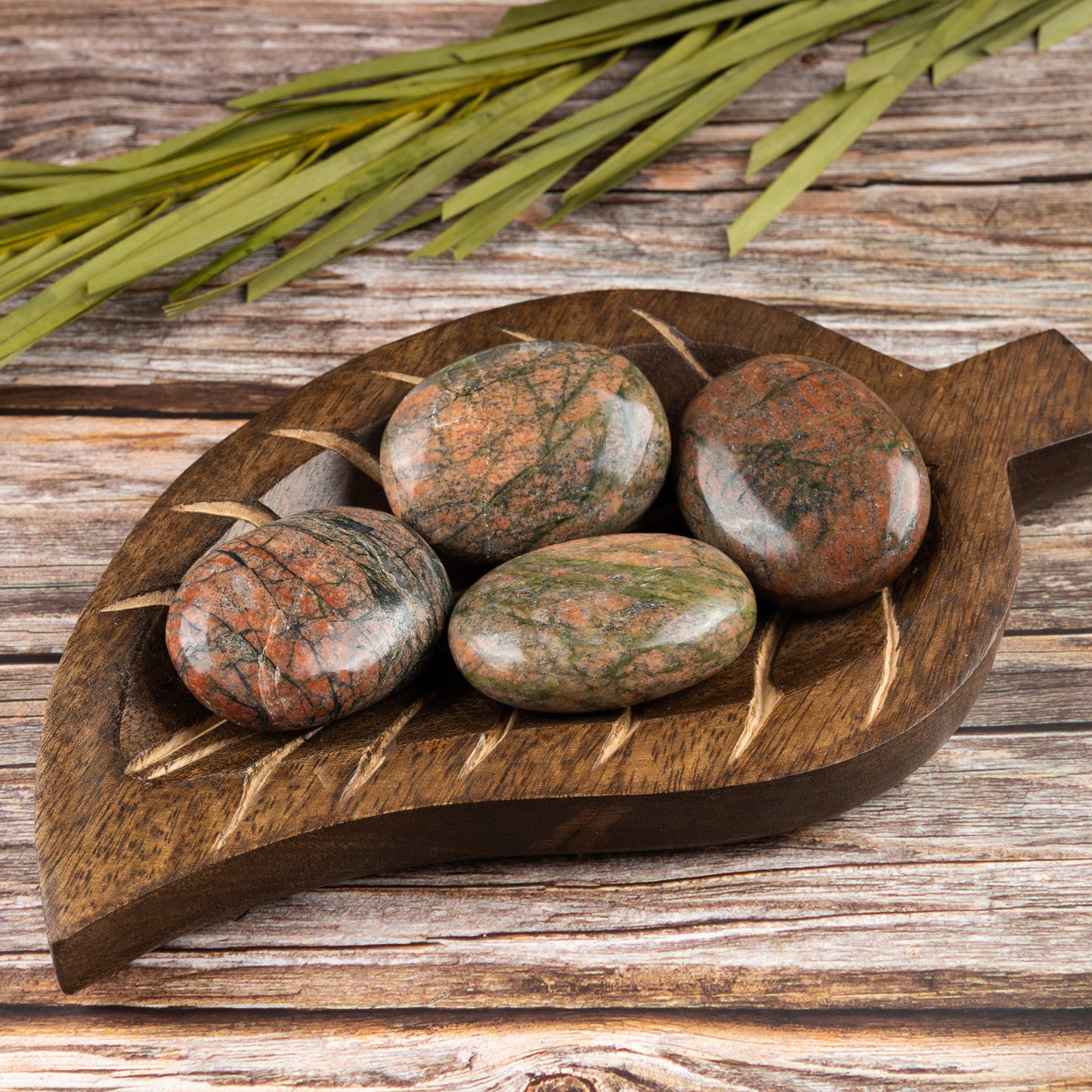 Unakite Palm Stone Crystal - Natural Healing Stone for Anxiety Relief & Meditation - Polished Unakite Worry Stone - Spiritual Gift