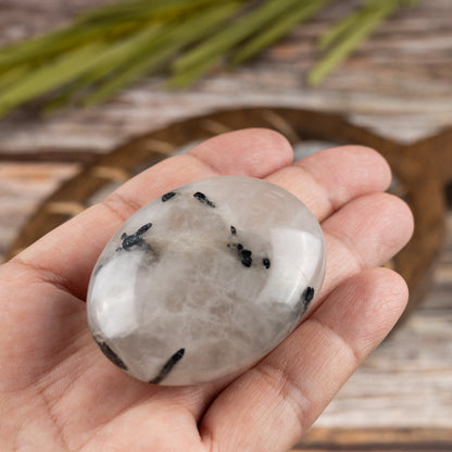 Tourmalinated Quartz Palm Stone Crystal - Natural Healing Stone for Anxiety Relief & Meditation - Polished Crystal Stone- Spiritual Gift