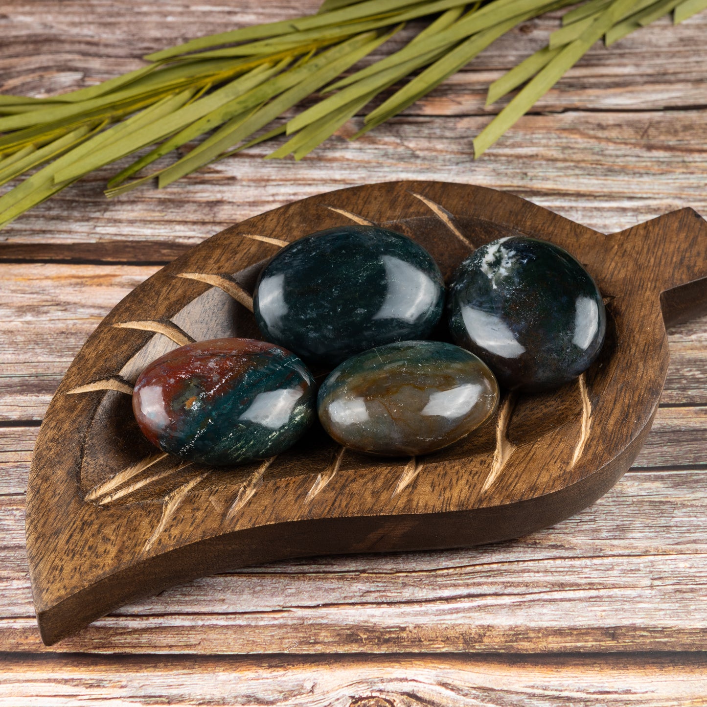 Bloodstone Palm Stone Crystal - Natural Healing Stone for Anxiety Relief & Meditation - Polished Bloodstone Worry Stone - Spiritual Gift