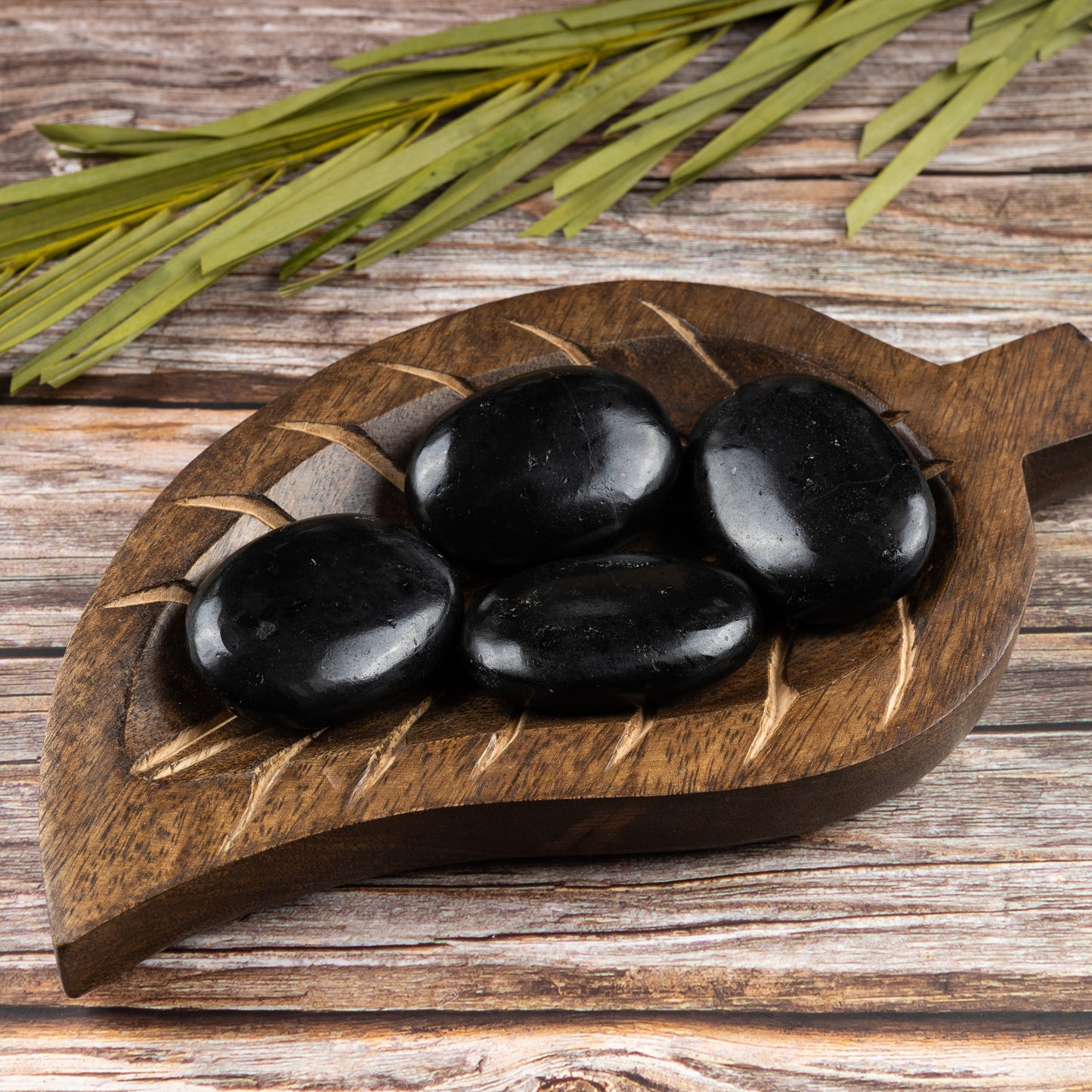 Black Tourmaline Palm Stone Crystal - Natural Healing Stone for Anxiety Relief & Meditation - Polished Black Tourmaline Worry Stone - Spiritual Gift