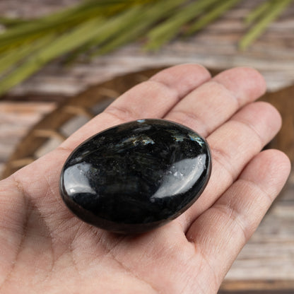 Larvikite Palm Stone Crystal - Natural Healing Stone for Anxiety Relief & Meditation - Polished Larvikite Worry Stone - Spiritual Gift