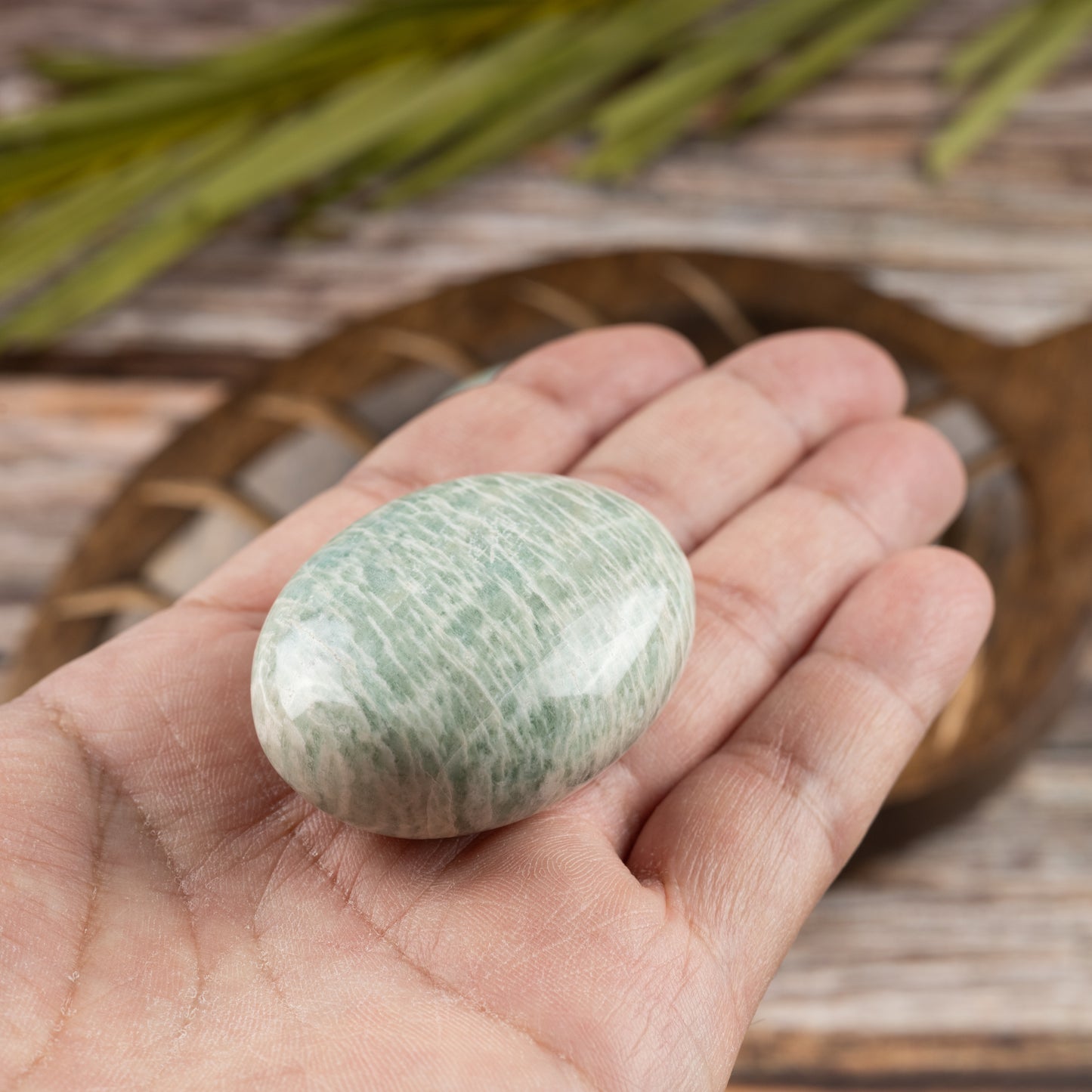 Amazonite Palm Stone Crystal - Natural Healing Stone for Anxiety Relief & Meditation - Polished Amazonite Worry Stone - Spiritual Gift