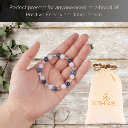 Positive Energy & Clarity Bracelet for Women and Men with Angelite, Clear Quartz, & Sodalite Crystals and Healing Stones - Handmade Beaded Bracelets - Crystal Bracelet for Spiritual Gifts