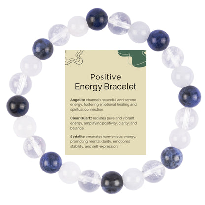 Positive Energy & Clarity Bracelet for Women and Men with Angelite, Clear Quartz, & Sodalite Crystals and Healing Stones - Handmade Beaded Bracelets - Crystal Bracelet for Spiritual Gifts