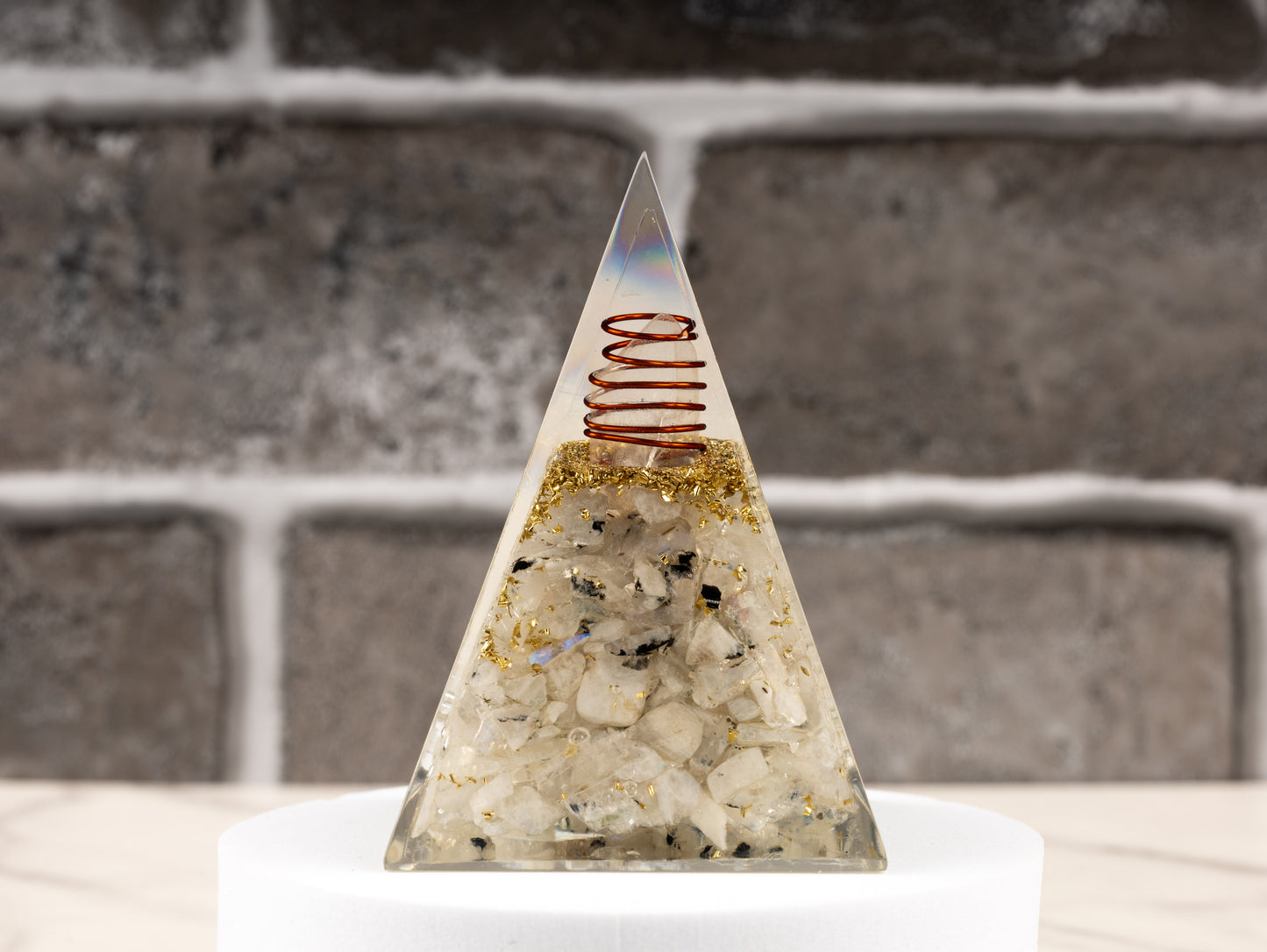 Rainbow Moonstone Orgonite Crystal Pyramid, Orgonite Protection Healing Crystals, Orgone Energy Pyramid, Crystal Decor, Meditation Gifts