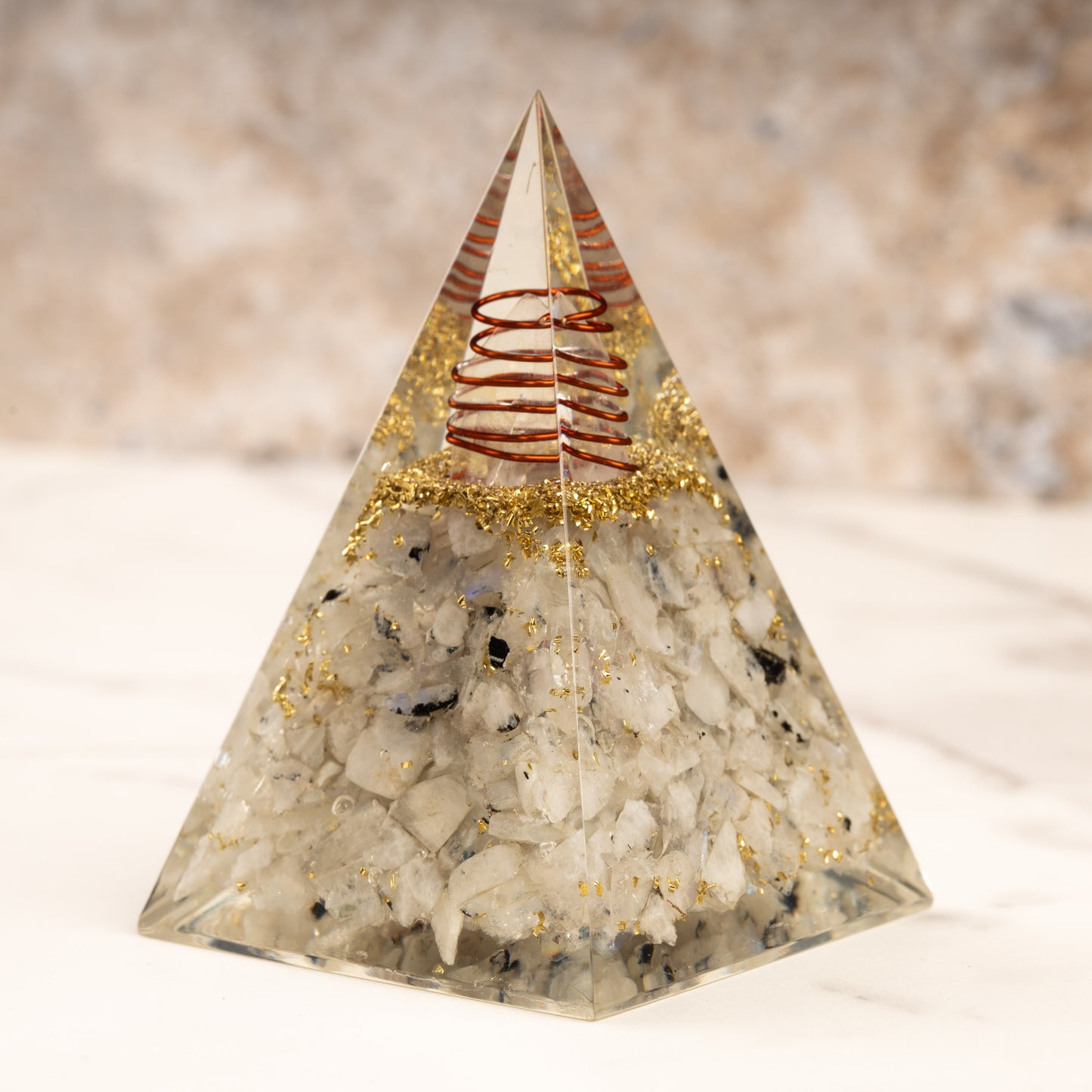 Rainbow Moonstone Orgonite Crystal Pyramid, Orgonite Protection Healing Crystals, Orgone Energy Pyramid, Crystal Decor, Meditation Gifts