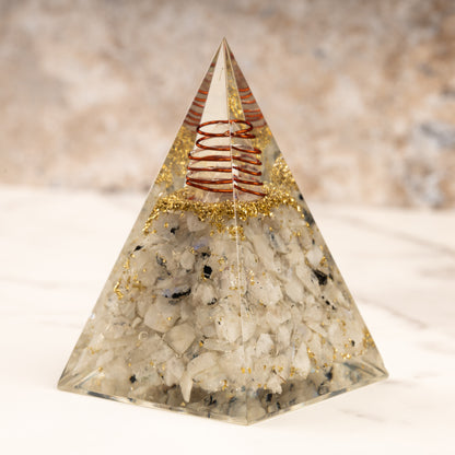 Rainbow Moonstone Orgonite Crystal Pyramid, Orgonite Protection Healing Crystals, Orgone Energy Pyramid, Crystal Decor, Meditation Gifts