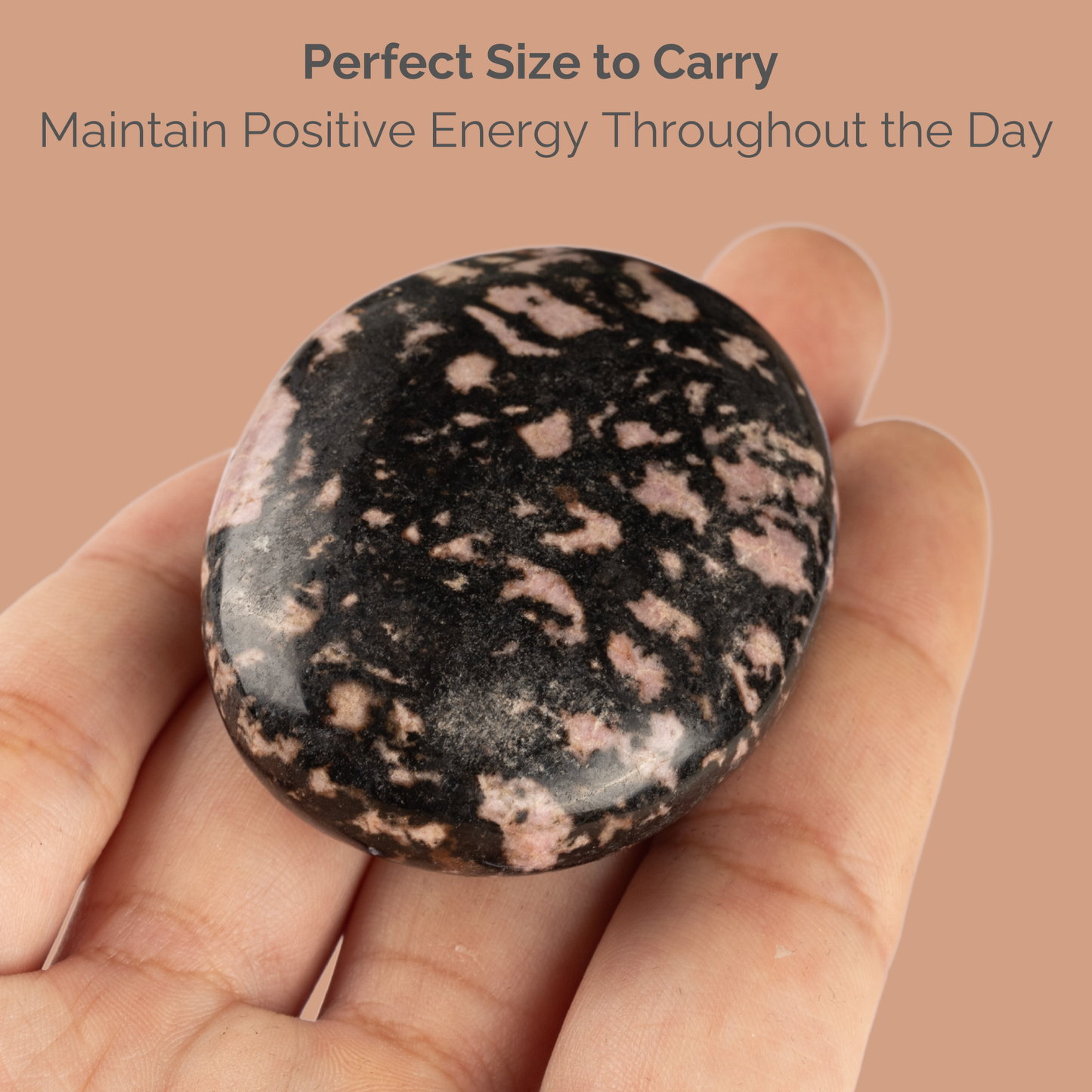 Rhodonite Palm Stone Crystal - Natural Healing Stone for Anxiety Relief & Meditation - Polished Rhodonite Worry Stone - Spiritual Gift